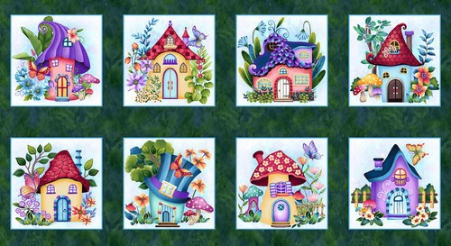 Fairy Houses Fabric 24″ X44″ Panel Down the Fairy Path Cotton by Henry Glass
