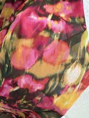 Ikat Floral Sheer Polyester Chiffon Fabric Magenta Multi 61” W X 2.33 yds (84”)