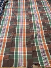 Futon Cover Grid Pattern Old Fabric Check Orange Brown Green Vintage