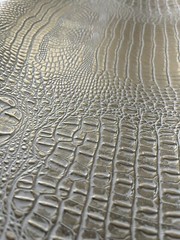 SHIPS FOLDED Vinyl faux Leather Upholstery Alligator WHITE GOLD Metallic 57×52″