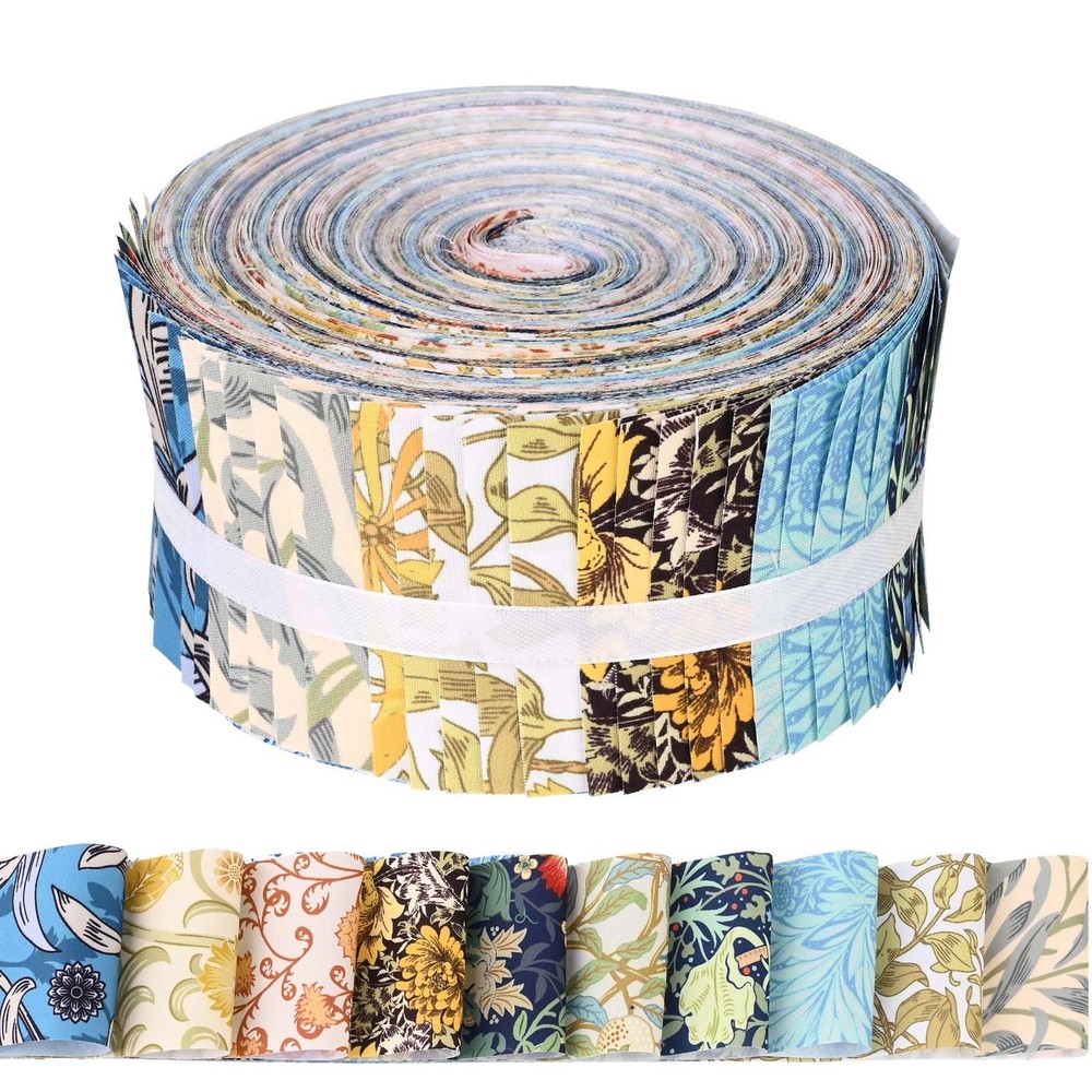 50Pcs William Morris Floral Jelly Fabric Strips Roll for Quilting Crafting Sp…