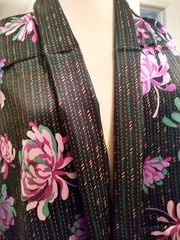 4 PANELS 36″ x 43″ SILK CHARMEUSE MULTI COLOR MUMS ON BLK ITALIAN DESIGNER PRINT