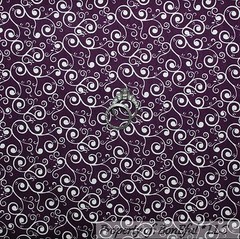BonEful FABRIC FQ Cotton Quilt Purple White Flower Small Swirl Scroll Polka Dot