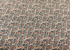 Vtg Allover Floral Fabric By Marcus Brothers Lt Blue Dark Blue Red On Beige BTHY