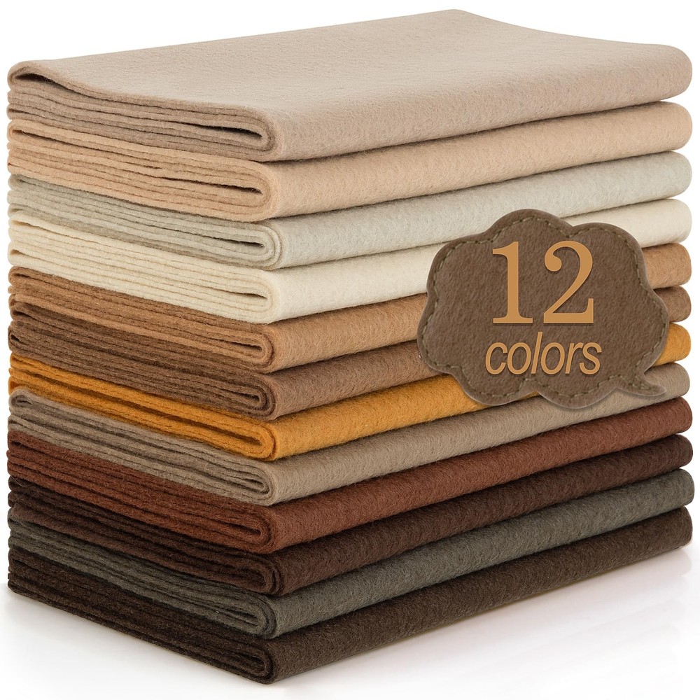 MITINU 12 Rolls 8″x35″(20.5x90cm) 1.4mm Thick Soft Felt Melard Brown Series