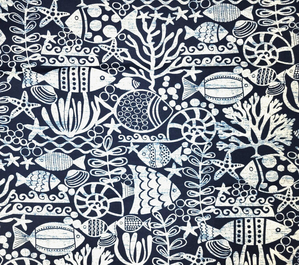 5 Yds Richloom Solarium Seagate Marine 54″ Wide 100% Polyester Outdoor Navy Fish