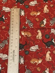 Small Cats Yarn Thread Spools on Red 18″ x 37″ Kesslers VTG Concord Fabric Scrap