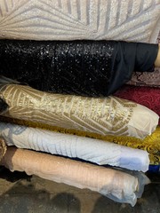 Thea GOLD Geometric Sequins Diamond & Stripes on Mesh Lace Fabric by the Yard –