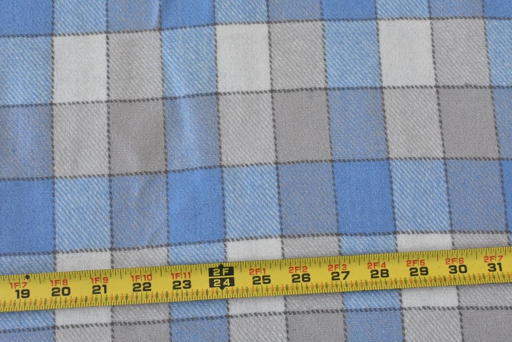 22″ Long x 58″ Wide, Cream Tan Blue & Brown Blocks Lt-to-Mid-Weight Wool, A571