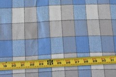 22″ Long x 58″ Wide, Cream Tan Blue & Brown Blocks Lt-to-Mid-Weight Wool, A571