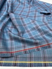 ERMENEGILDO ZEGNA Wool Silk Linen Suiting Fabric Blue Red White Plaid 2.15m