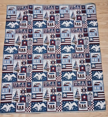 Vtg Americana USA Upholstery Fabric 54 ” X 48″ USA 1776 Flag House Boat Star