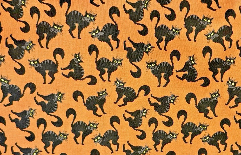 Halloween “Creepy Cat” (orange) – MDG FABRICS – Fat Eighth: 9″ x 21″