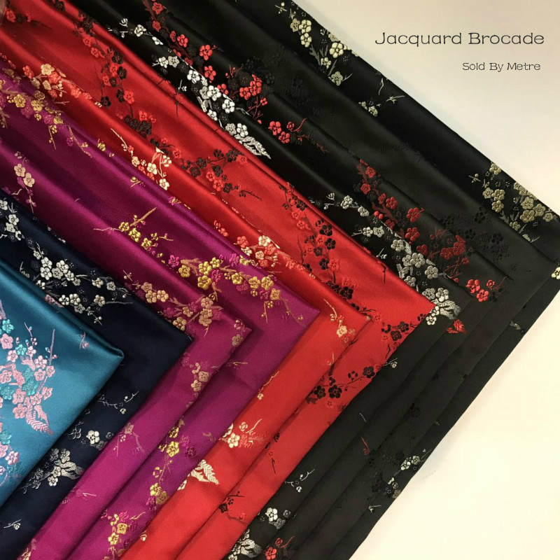 Chinese Damask Fabric Plum Blossom Faux Silk Jacquard Brocade Cloths By Metre