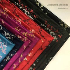 UK Damask Fabric Plum Blossom Faux Silk Embroidery Jacquard Brocade Cloth Craft