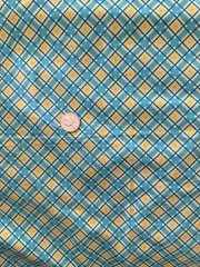 Quilting Fabric Aqua Teal Mustard Geometric Plaid 16×18 Remnant
