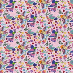 Viva Mexico! Birds Pink – Paintbrush Studio Cotton Fabric
