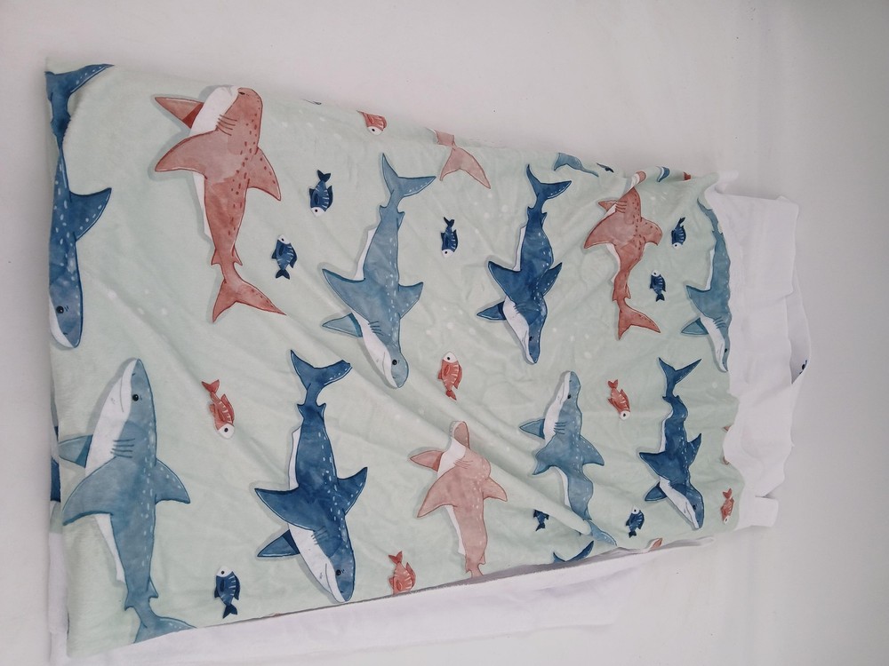 Shark Print Plush Minky Microfiber Fabric 60″ x 106″ Mint Kids