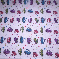 Retro Vintage Cars Polka Dot White Poly Cotton Fabric 58″ By The Yard