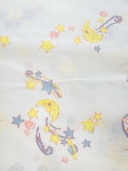 Moon Stars Planet Pink Blue Yellow Pastels on White 3Y x 45″W VTG Cotton Fabric