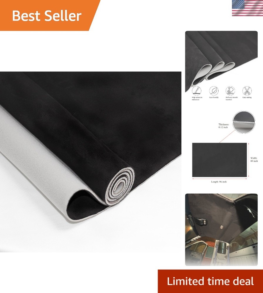 Durable Black Suede Automotive Headliner Fabric – 96”x60” with Foam Backing