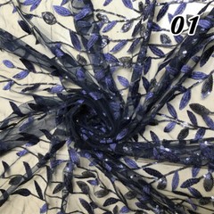 100*125cm Champagne Shining Sequin Tree Leaf Embroidered Fabric Dress Material.