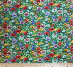Cotton Nature’s Music Flowers Meadow Butterfly Fabric Print by Yard D384.64