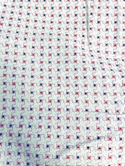 VTG Tiny Card Suits & Blue Dots in a Red Grid Pattern on Soft White BTFQ