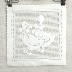 Fabric lace panel square Ducks w/ bows white sewing craft Vintage