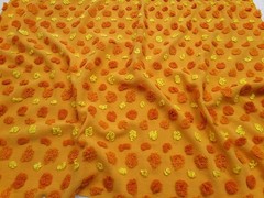 boho vtg chenille bedspread fabric, optic orange multisize cirrus dot 18″ x 24″