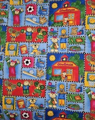 HTF School Days Cheri Strole My Stitch Cotton Fabric Schoolhouse,Animals 4 Yrds