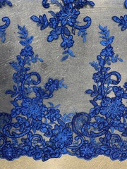 Tess ROYAL BLUE Polyester Floral Embroidery with Sequins on Mesh Lace Fabric by