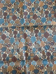 1.33Y Klopman Mills Fabric Turquoise Brown Orange Flower Shiny Slick Poly/Rayon?