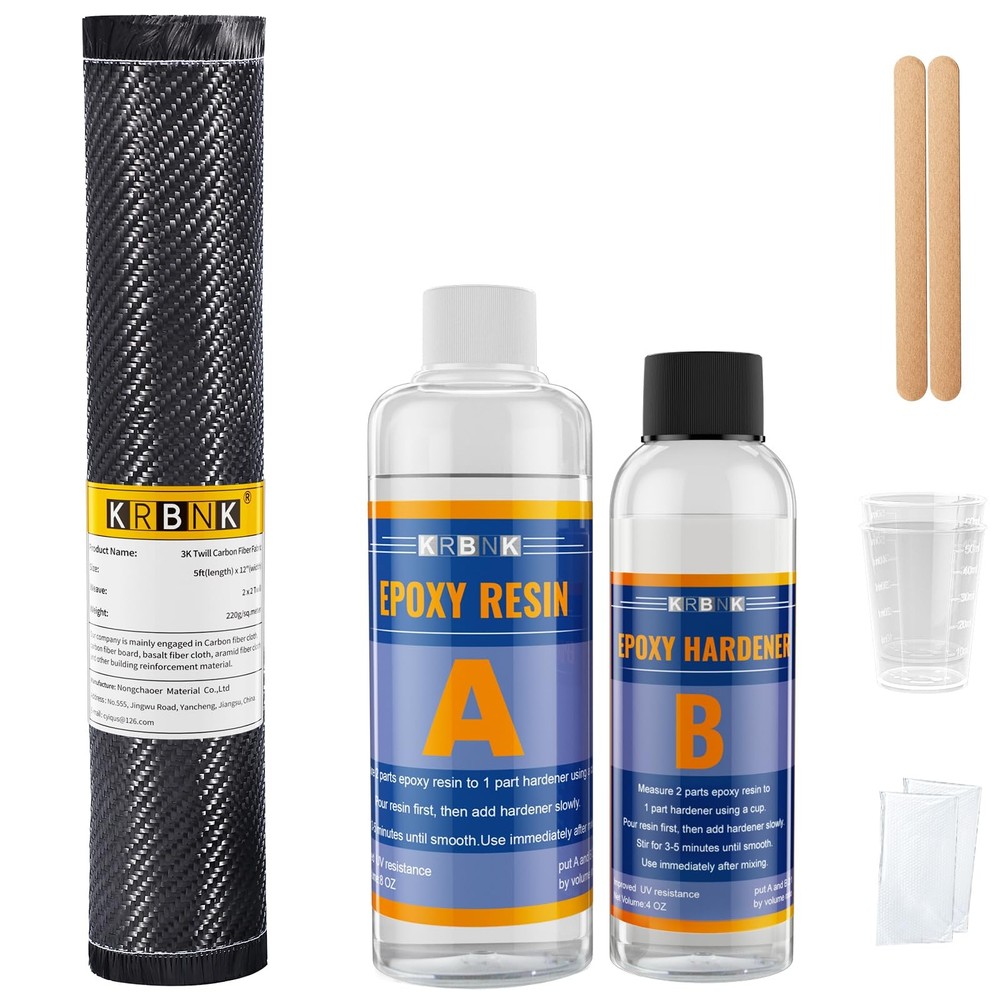 5FT Carbon Fiber Repair Kit 12″ Carbon Fiber Cloth Roll 8OZ Epoxy Resin 4OZ H