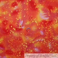 BonEful Fabric FQ Cotton Quilt Orange Yellow Gold Red Fire Tonal Leaf Blender UK