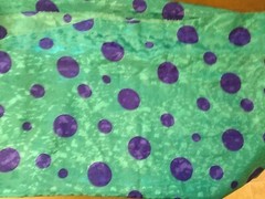 silk fabric 45×102″ blue-green with purple dots