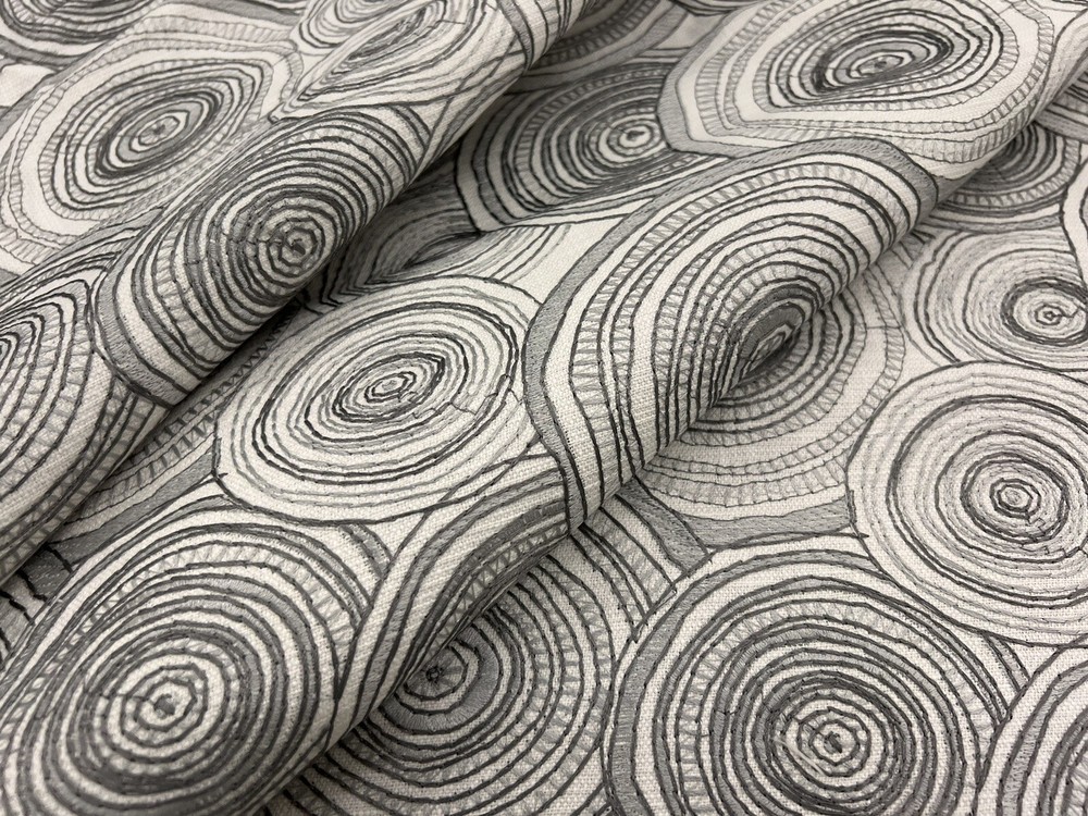 Pindler Embroidered Circles Upholstery Drapery Fabric- Looped Silver 2.1 yd 7160