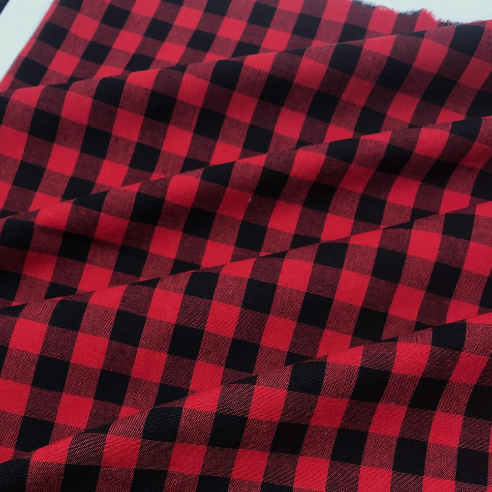 Red and Black Fabric 130GSM Lumberjack Buffalo Cotton Blend 57“ Wide X 1 Yard P