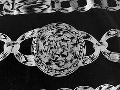 Black Silver Metallic Buckle Chain ￼Printed Fabric 45” Width Sold By The Yard