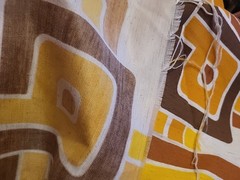 Vtg 60s 70s Geometric Op-art Fabric Woven Linen Blend ? MCM 47×82