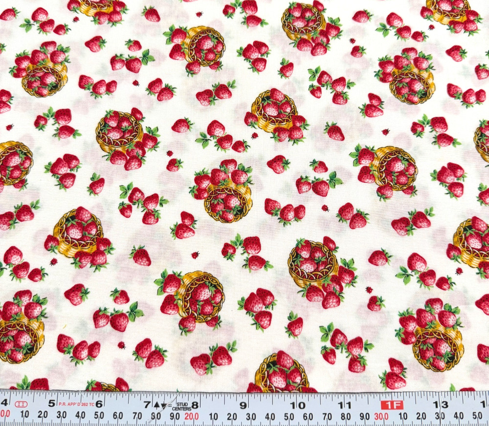 Vintage Fresh Pickin’s Artistic Expressions Strawberries Cotton Remnant 9″ x 42″