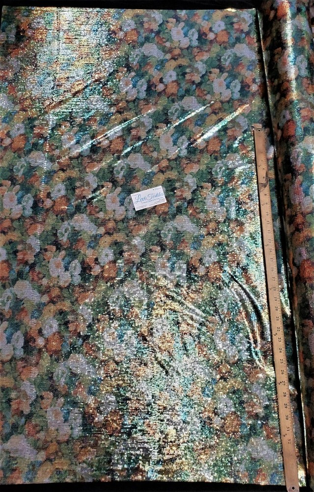 Digitally Printed Stretch Sequin on Spandex Fabric Sold BTY “Green/Orange Floral