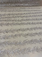 Ivory Celestial Fern Beaded Lace Fabric – Crystal Embroidered Tulle Prom Fabric