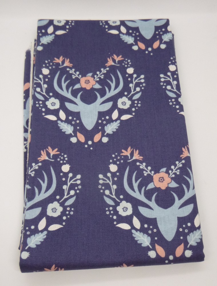 ^Camelot Design Studio Meadow 1 yd 37″ x 44″ Deer head antlers flowers blue