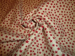 Star Fabric * Scattered Red Star And Tan Cotton Calico Fabric * Sewing Fabric