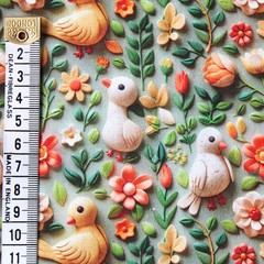 3D Easter Chicks Cotton Fabric Baby Birds Flowers Digital Print Crafts Sew 150cm