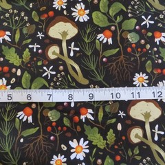 By The Yard, Woodland Mushrooms Black ~ $3.99 Ships ANY Amount Of Cotton Fabric