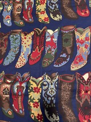 Vtg Barkcloth 2 1/2 Yds 54” W Round Up By Moda Western Boots Fabric Sew Blue NEW