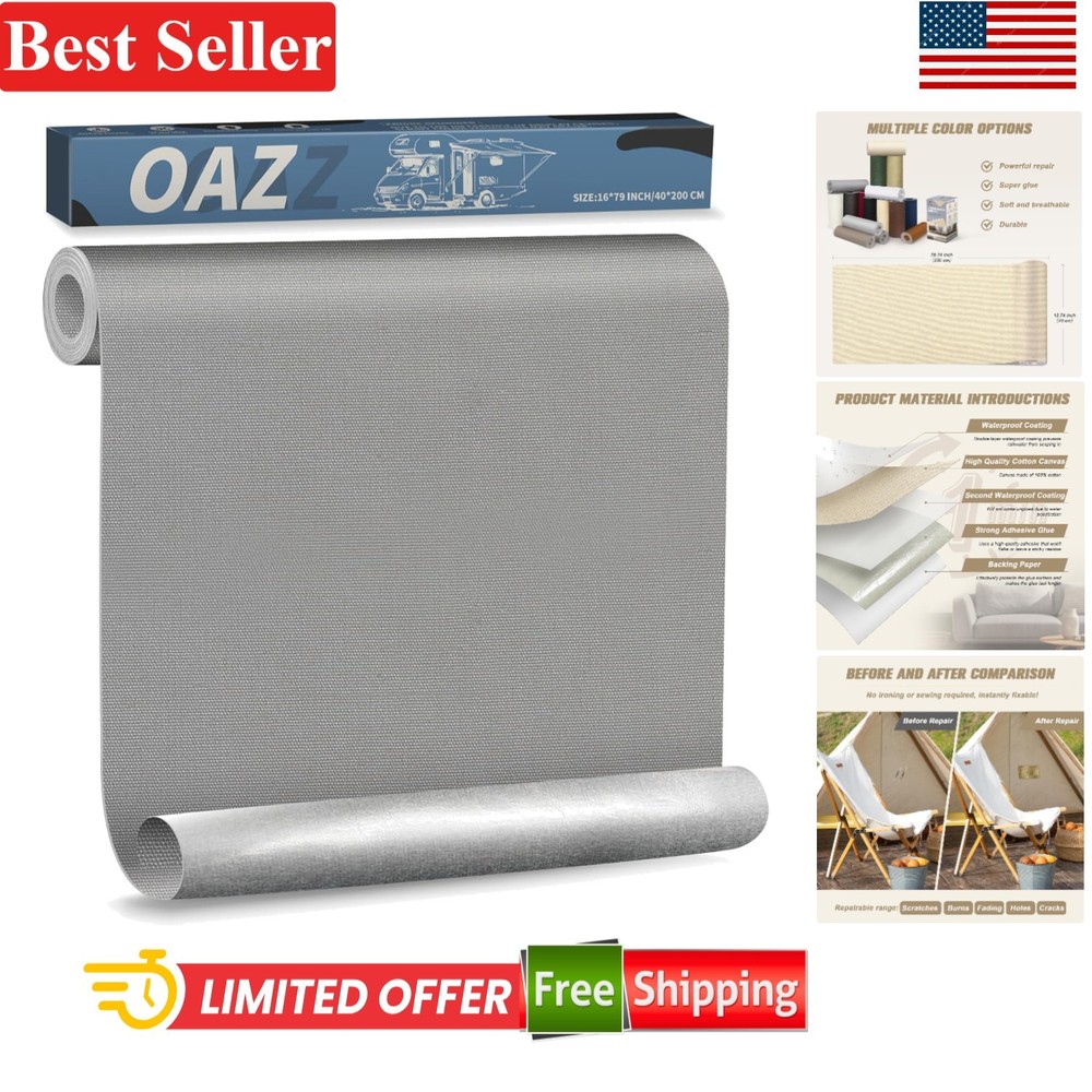 Versatile 16 x 79 Inch Waterproof Self-Adhesive Canvas Patch for Easy Repairs