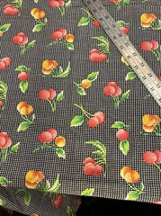 Vintage General Fabrics Cotton Fruit On Black & White 1/2 Yard (18 By 44”)